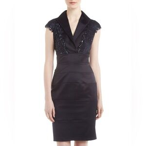 Tadashi Shoji Navy Satin Sequin Midi Dress Size 10